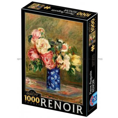 Renoir: Rosebukett i blå vase, 1000 brikker