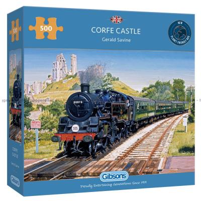 Toget passerer Corfe Castle, 500 brikker