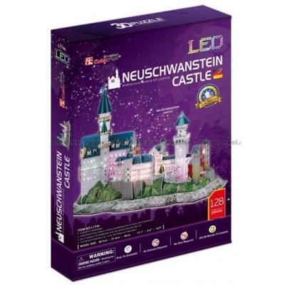 3D: Neuschwanstein-slottet - Med lys, 128 brikker