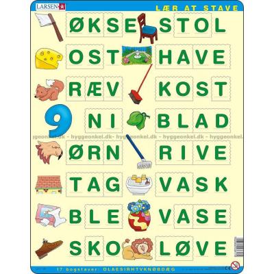 Lær å stave: 17 bokstaver - Rammepuslespill, 26 brikker
