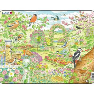 Fugler og blomster i hagen - Rammepuslespill, 60 brikker