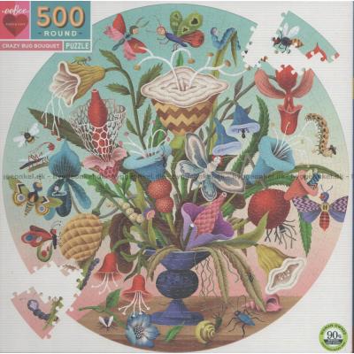 Blomsterbukett og insekter - Rundt puslespill, 500 brikker