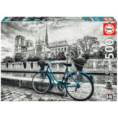 Sykkel ved Notre Dame - i svart-hvitt med farge, 500 brikker