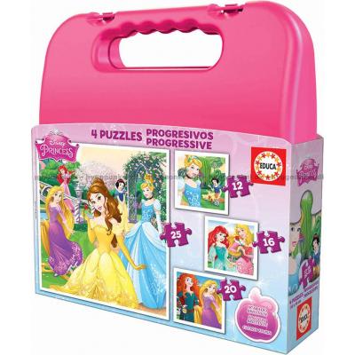 Disney-prinsesser: Koffert, 4-i-1, 12 brikker