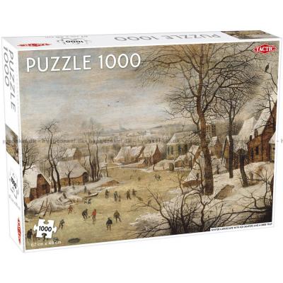 Brueghel: Vinterlandskap med skøyteløpere og en fuglefelle, 1000 brikker