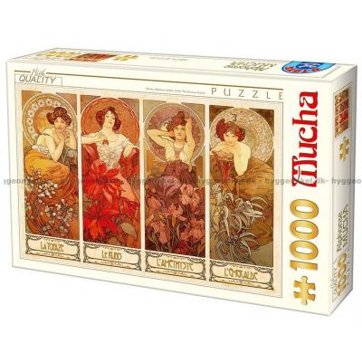 Mucha: Blomster og edelstener, 1000 brikker