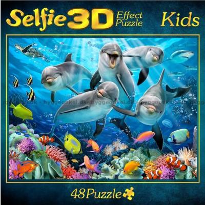 Selfie: Delfinfamilien - 3D-effekt, 48 brikker