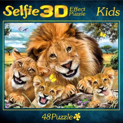 Selfie: Løvefamilien - 3D-effekt, 48 brikker