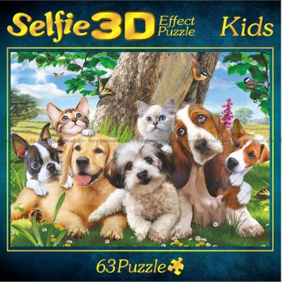 Selfie: Hunder og katter - 3D-effekt, 63 brikker