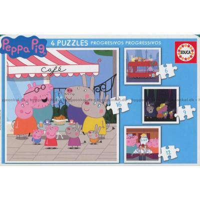 Peppa Gris - Koffert, 4-i-1, 6 brikker