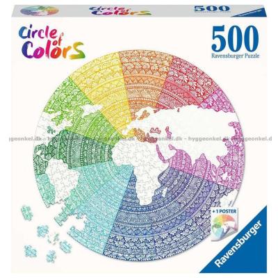 Fargerike sirkler: Mandala - Rundt puslespill, 500 brikker