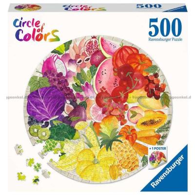 Fargerike sirkler: Frukt og grønnsaker - Rundt puslespill, 500 brikker