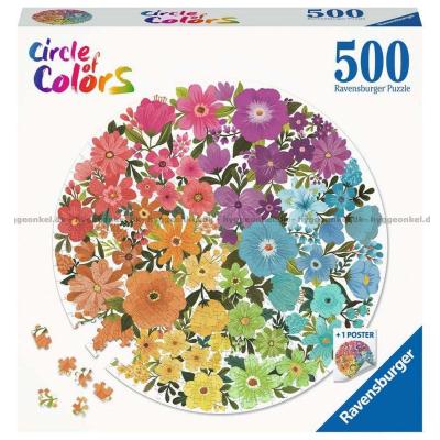 Fargerike sirkler: Blomster - Rundt puslespill, 500 brikker