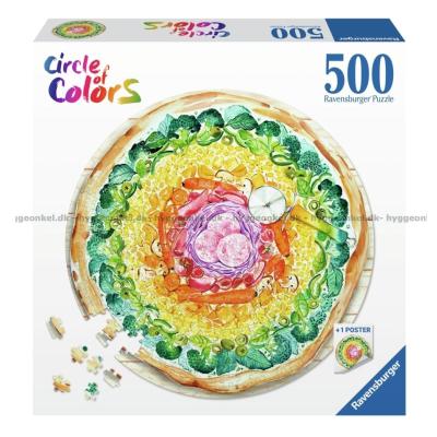 Fargerike sirkler: Pizza - Rundt puslespill, 500 brikker