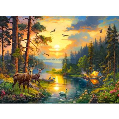 Bilde av Solnedgang ved elven, 3000 brikker