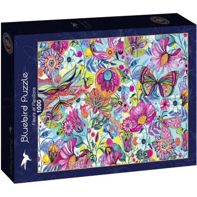 Fargerike blomster og sommerfugler, 1000 brikker
