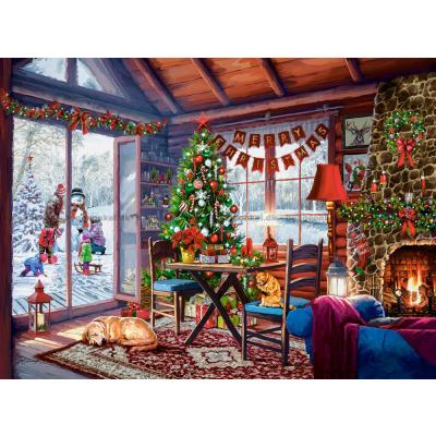 Bilde av Julestemning i tømmerhytta, 2000 brikker