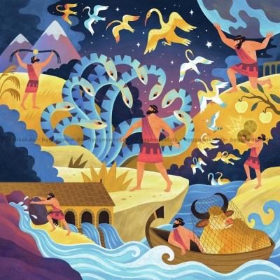 Bilde av Eventyr fra hele verden: Herakles' tolv arbeider, 64 brikker