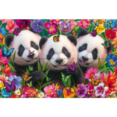 Bilde av Nysgjerrige pandaer blant blomster, 200 brikker