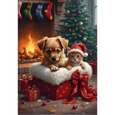 Jul: Dyrene koser seg foran peisen, 1000 brikker