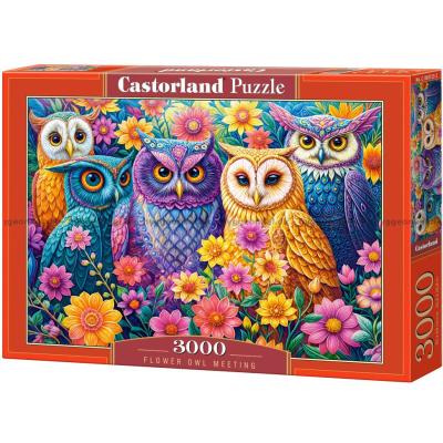 Fargerike ugler i blomsterhavet, 3000 brikker