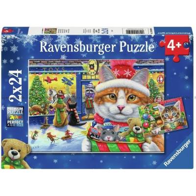 Katter og juletrær, 2x24 brikker