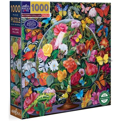Glassklokken omgitt av blomster og sommerfugler, 1000 brikker
