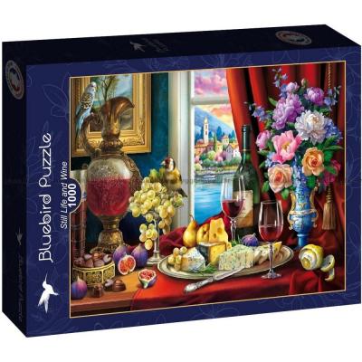 Bordet er dekket med ost og vin, 1000 brikker