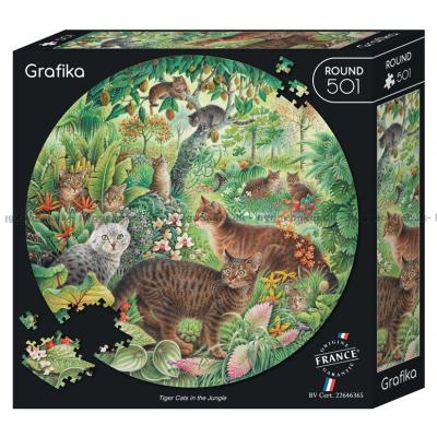 Jungelen med katter - Rundt puslespill, 500 brikker