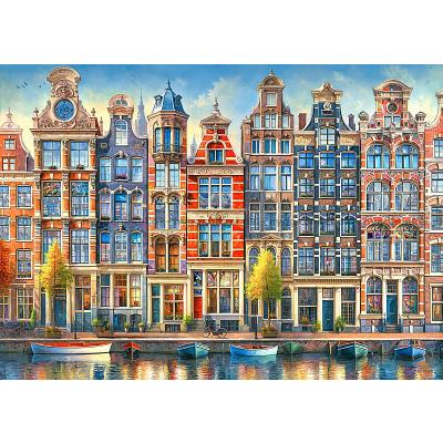 Bilde av Amsterdam: Fargerike hus ved kanalen, 1000 brikker