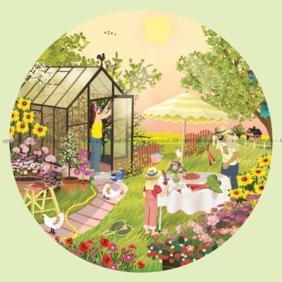 Sommerkos i hagen - Rundt puslespill, 1000 brikker