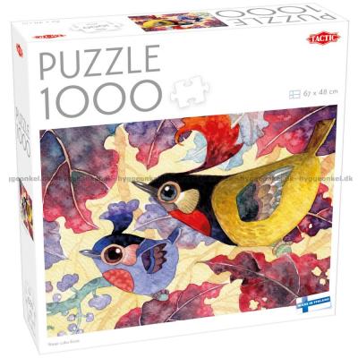 Akvarellfugler blant høstblader, 1000 brikker
