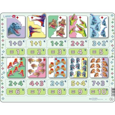 Matematikk: Plussoppgaver med dinosaurer - Rammepuslespill, 20 brikker