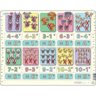Matematikk: Minusstykker med hunder - Rammepuslespill, 20 brikker