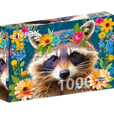 Bilde av Vaskebjørn med blomsterkrans, 1000 brikker