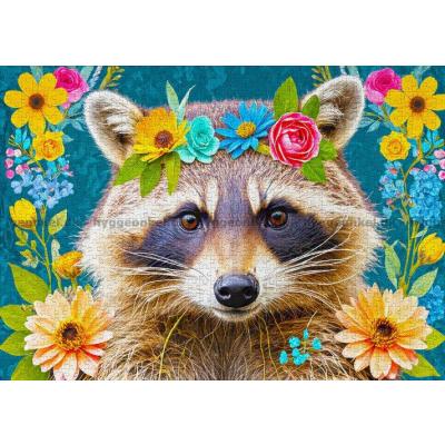Bilde av Vaskebjørn med blomsterkrans, 1000 brikker