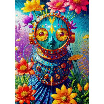 Bilde av Mekanisk robot blant blomster, 1000 brikker