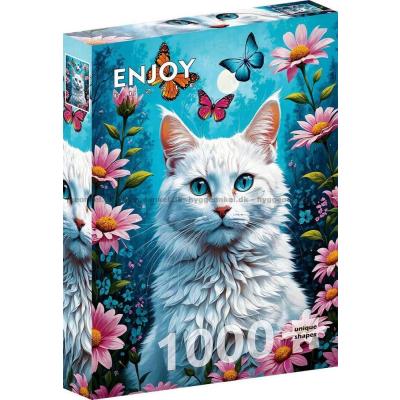 Bilde av Den hvite katten i hagen, 1000 brikker