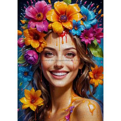 Bilde av Kvinnen med blomsterkrans i håret, 1000 brikker