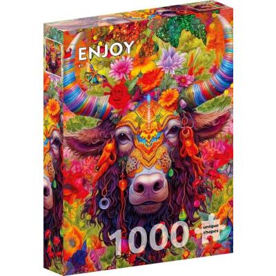 Bilde av Fargerik okse blant blomster, 1000 brikker