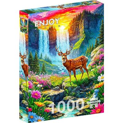 Bilde av Hjorten ved fossen og de ville blomstene, 1000 brikker