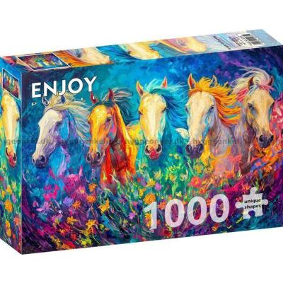 Bilde av Fargerike hester i galopp, 1000 brikker