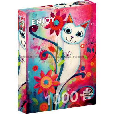 Bilde av Den hvite katten titter frem, 1000 brikker