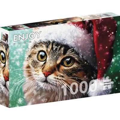 Nysgjerrig katt med nisselue, 1000 brikker