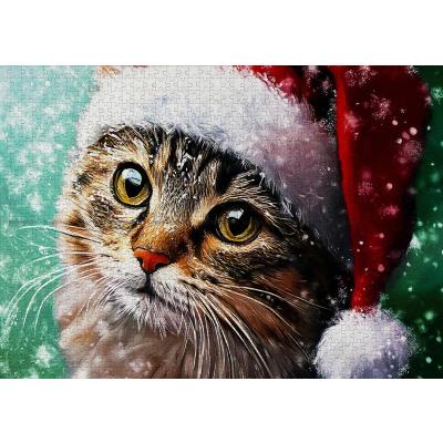 Bilde av Nysgjerrig katt med nisselue, 1000 brikker