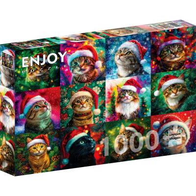 Julekatter med nisseluer, 1000 brikker