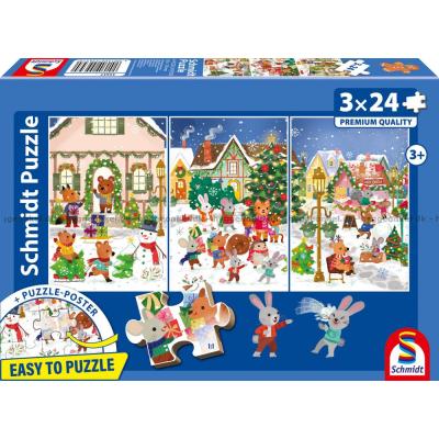 Bilde av Jul i dyrenes by, 3x24 brikker