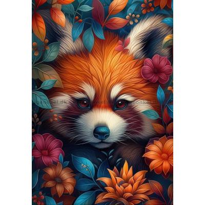 Bilde av Rød panda blant blomster, 1000 brikker