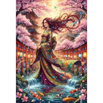 Bilde av Kimono blant kirsebærblomster, 1000 brikker