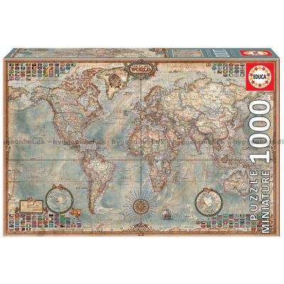 Politisk verdenskart - Miniatyr, 1000 brikker